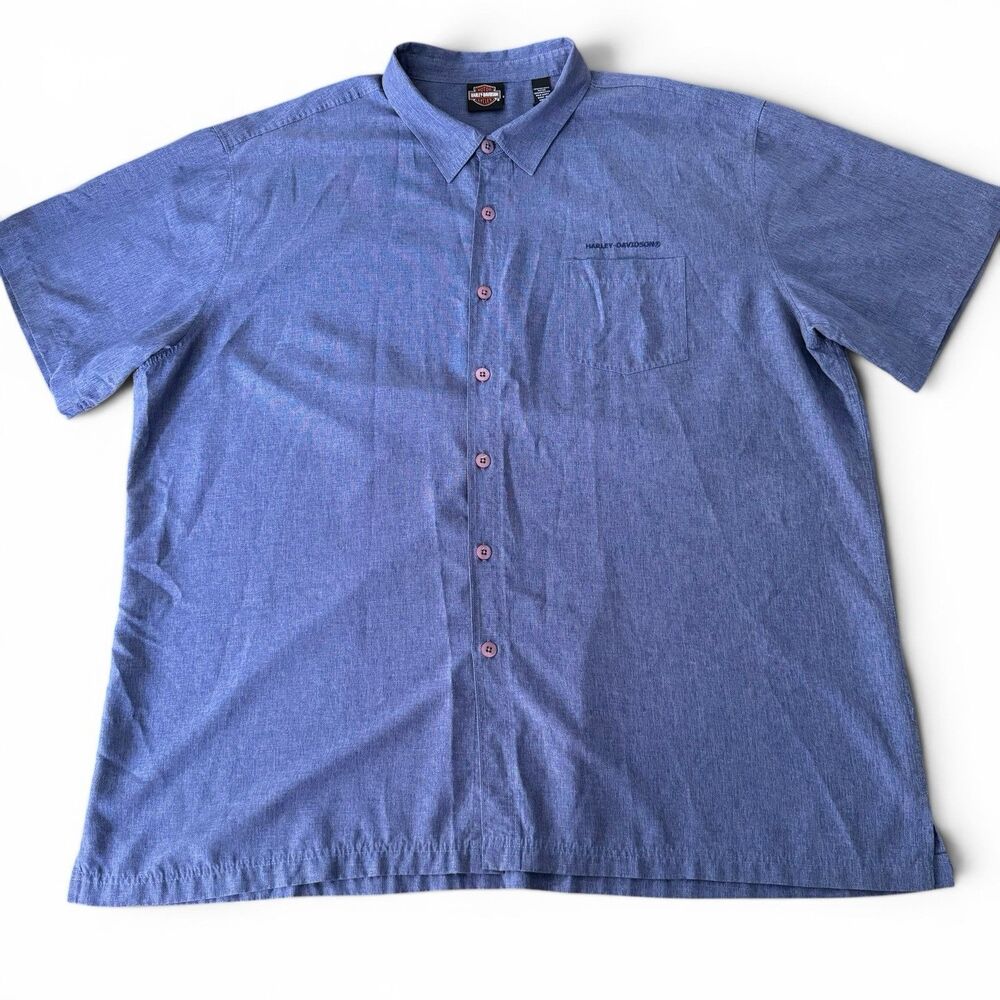 Harley Davidson Button Up Shirt Men 3XL Blue Stitch‎ Big & Tall Biker Motorcycle